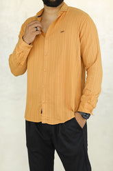 Turbo Self Stripe Motif Long Sleeve Cotton Casual Shirt